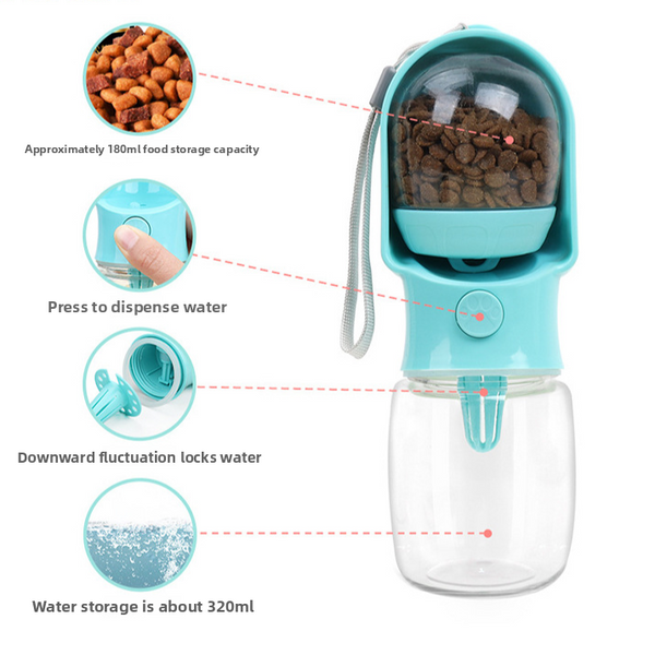 Portable Dog Water Bottle with Food Container