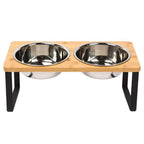 Buddies Raised Bamboo Dog Bowl Stand | Elevated Feeder with 2 or 3 Stainless Steel Bowls for Small Dogs