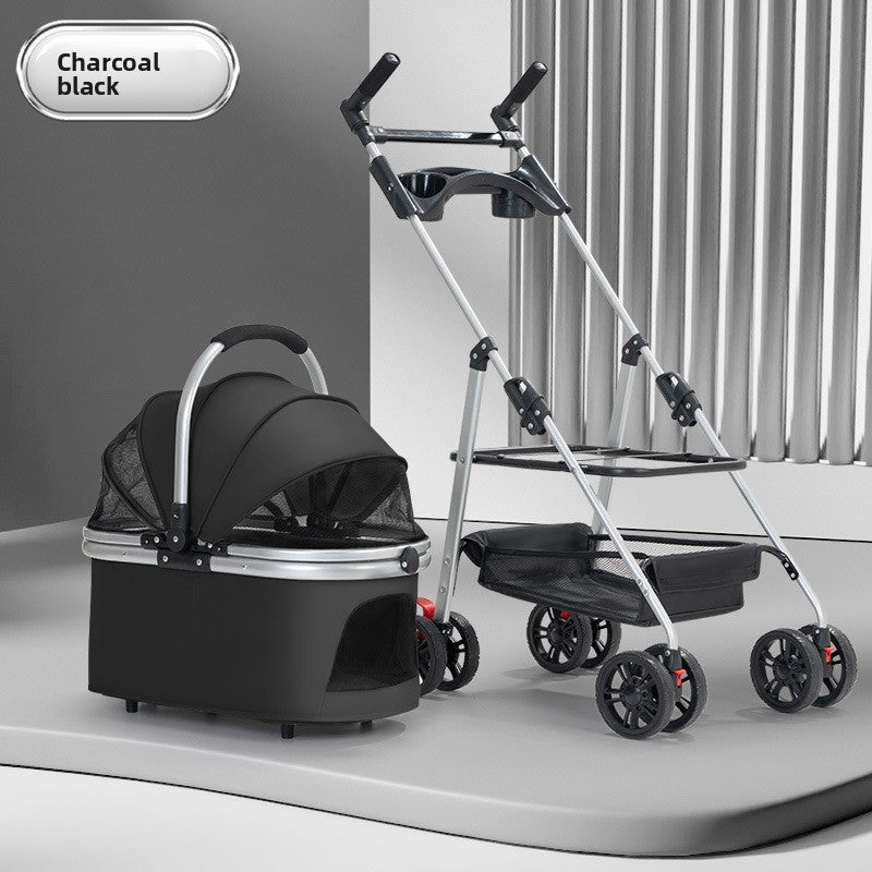 Buddies Dog Stroller — Foldable 4-Wheel Pet Cart for Senior, Injured & Tiring Dogs | Sturdy Metal Frame, Spacious Interior