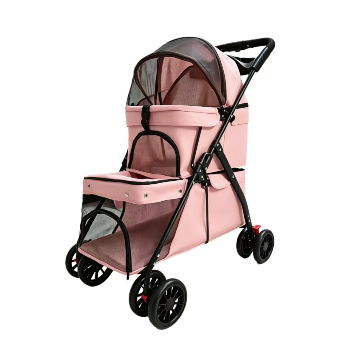 Buddies Double-Layer Dog Stroller — Detachable Two-Tier Pet Pram with Mesh Ventilation | Foldable Metal Frame