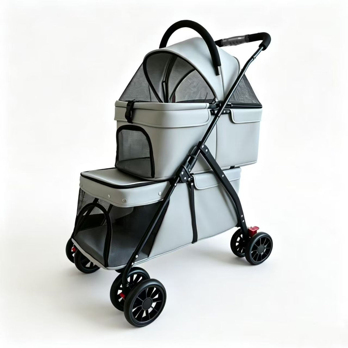 Buddies Double-Layer Dog Stroller — Detachable Two-Tier Pet Pram with Mesh Ventilation | Foldable Metal Frame