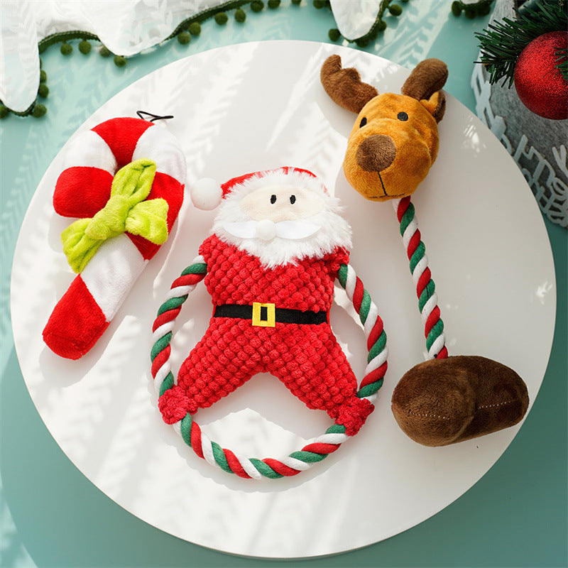 Buddies Christmas Squeaky Dog Toys | Plush Santa, Snowman, Gingerbread & Rope Knot Chew Toys