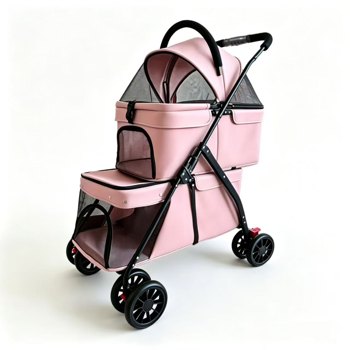 Buddies Double-Layer Dog Stroller — Detachable Two-Tier Pet Pram with Mesh Ventilation | Foldable Metal Frame