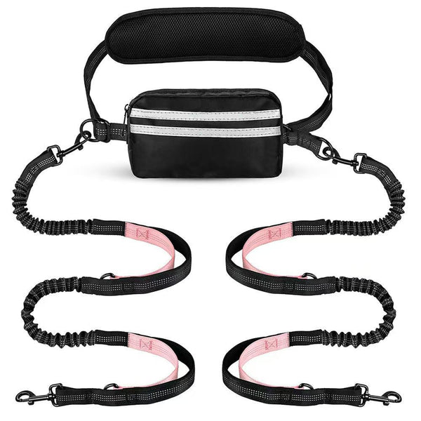 Buddies Hands-Free Dog Running Leash | Bungee Lead with Padded Waist Belt & Pouch for One or Two Dogs
