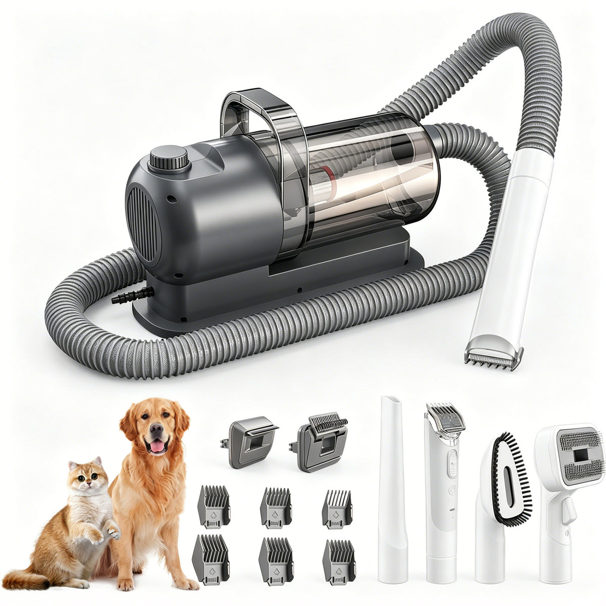 Buddies Dog Grooming Vacuum Kit — Low-Noise Clipper & Suction Grooming System | Collects Loose Hair, Adjustable Speeds