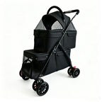 Buddies Double-Layer Dog Stroller — Detachable Two-Tier Pet Pram with Mesh Ventilation | Foldable Metal Frame