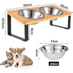 Buddies Raised Bamboo Dog Bowl Stand | Elevated Feeder with 2 or 3 Stainless Steel Bowls for Small Dogs