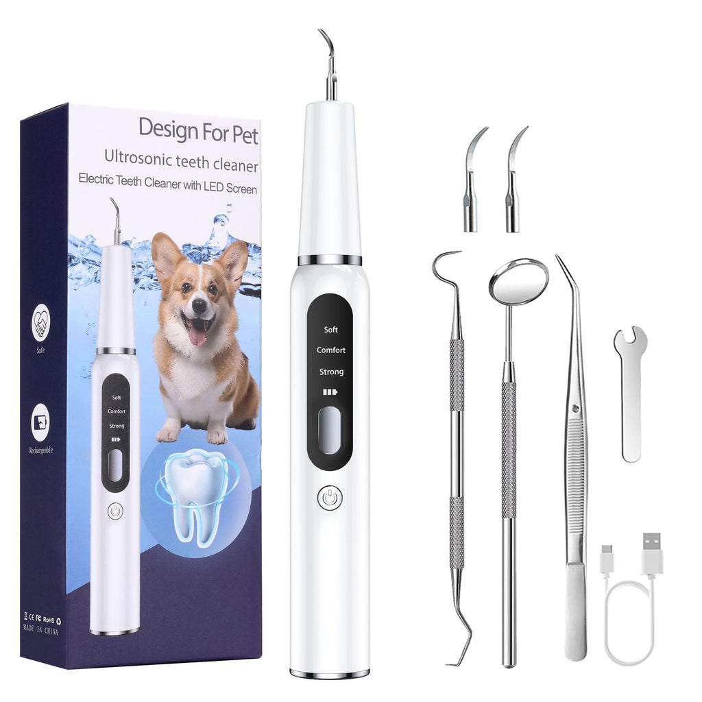 Buddies Ultrasonic Dog Tooth Cleaner — Rechargeable Dental Scaler with Brush Heads & Oral Mirror | Quiet, USB Charged