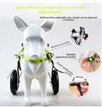 Buddies small dog wheelchair adjustment points: height, buckle and elastic leg loops