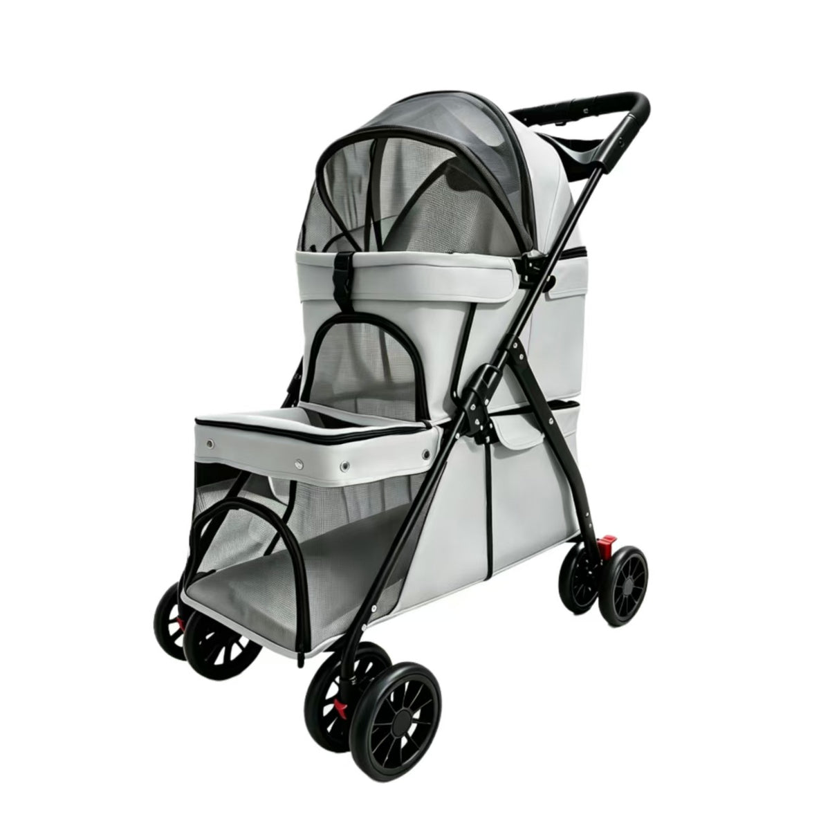 Buddies Double-Layer Dog Stroller — Detachable Two-Tier Pet Pram with Mesh Ventilation | Foldable Metal Frame