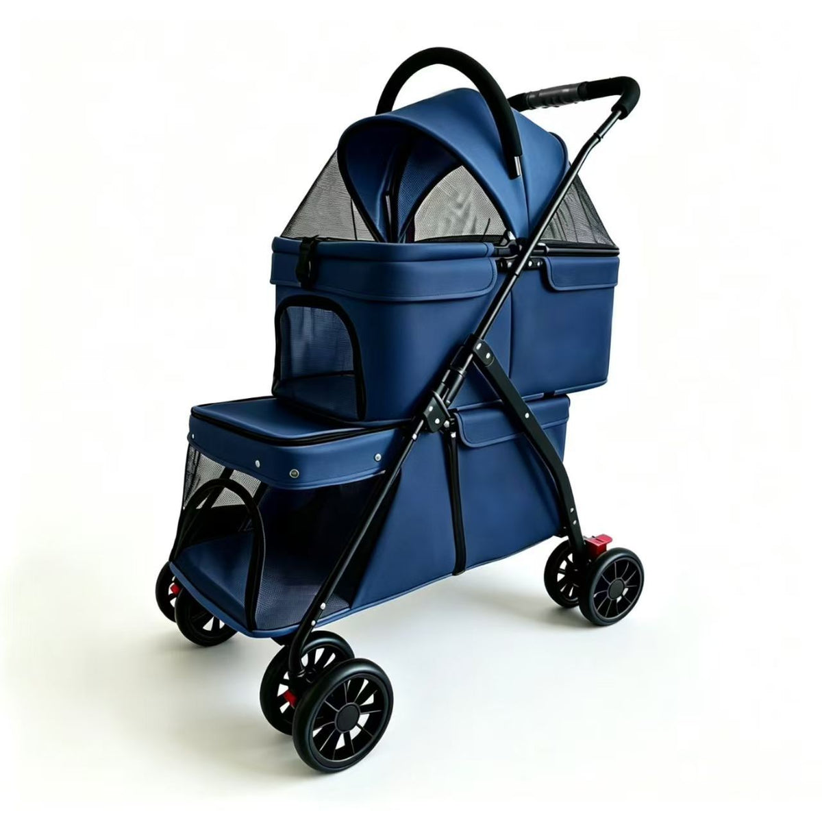 Buddies Double-Layer Dog Stroller — Detachable Two-Tier Pet Pram with Mesh Ventilation | Foldable Metal Frame