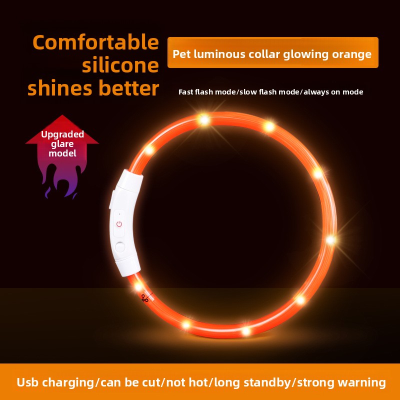 Buddies Rechargeable LED Dog Collar | Light-Up Safety Collar for Night Walks, Cut to Fit (35, 50, 70cm)