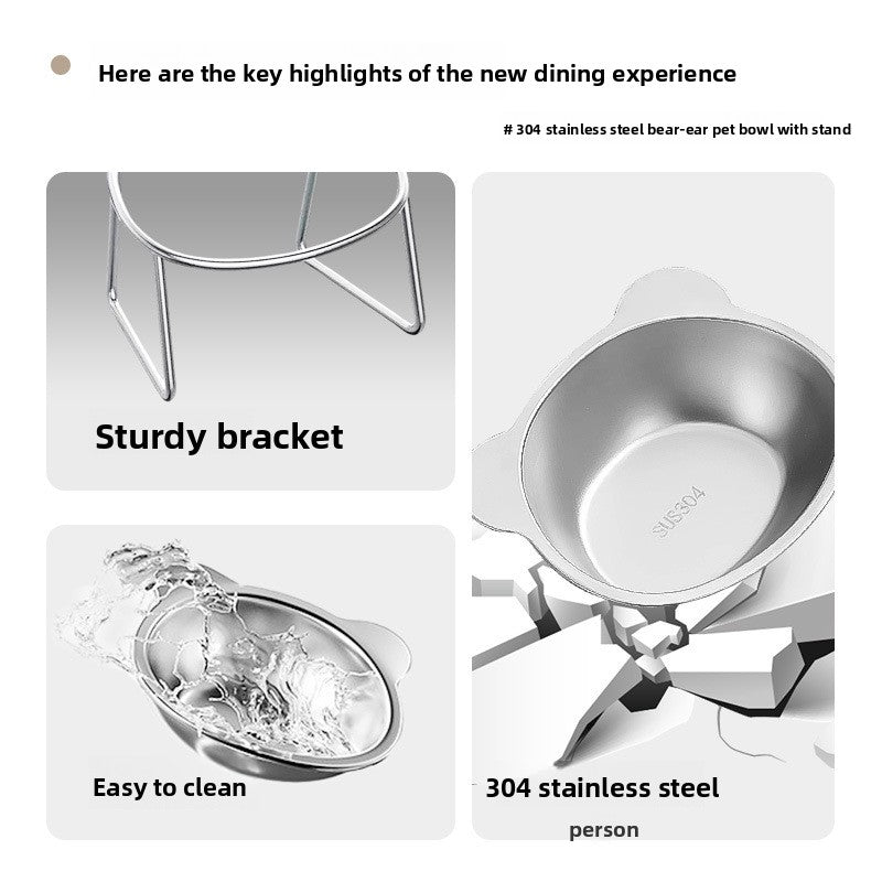 Buddies Tilted Stainless Steel Dog Bowl | Raised Neck-Friendly Stand in 304 Steel for Small Dogs