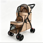 Buddies Double-Layer Dog Stroller — Detachable Two-Tier Pet Pram with Mesh Ventilation | Foldable Metal Frame