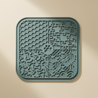Buddies silicone slow-feed licking mat in muted teal blue. Same 4-quadrant slow-feed pattern.