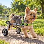 Yorkshire Terrier walking in the Buddies small dog wheelchair (XS and S)