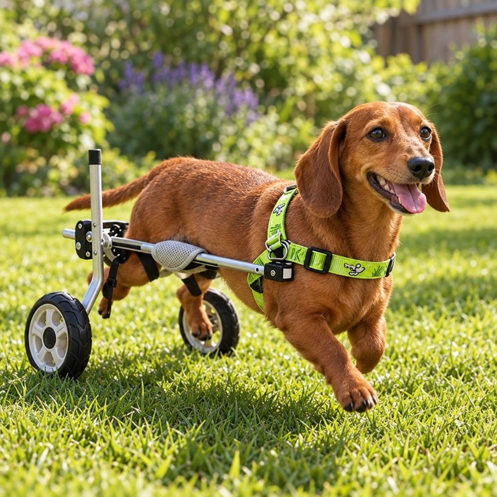 Miniature Dachshund in the Buddies small dog wheelchair