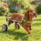 Miniature Dachshund in the Buddies small dog wheelchair